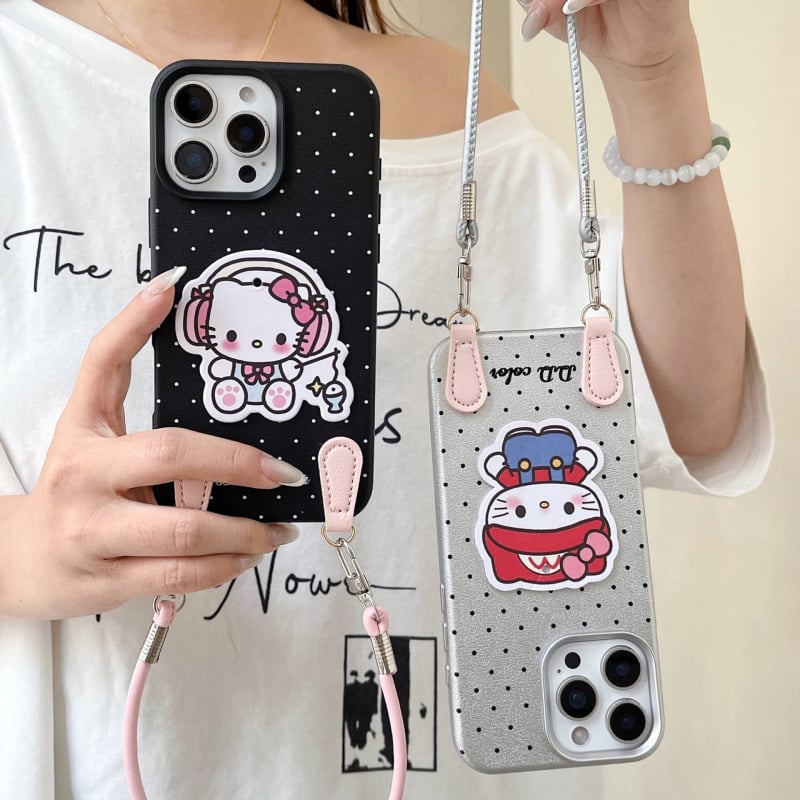 Kožna futrola s korejskim stilom INS, slatki crtani dizajn s točkicama, kompatibilno s iPhone 17 Pro Max, iPhone 16 i iPhone 12
