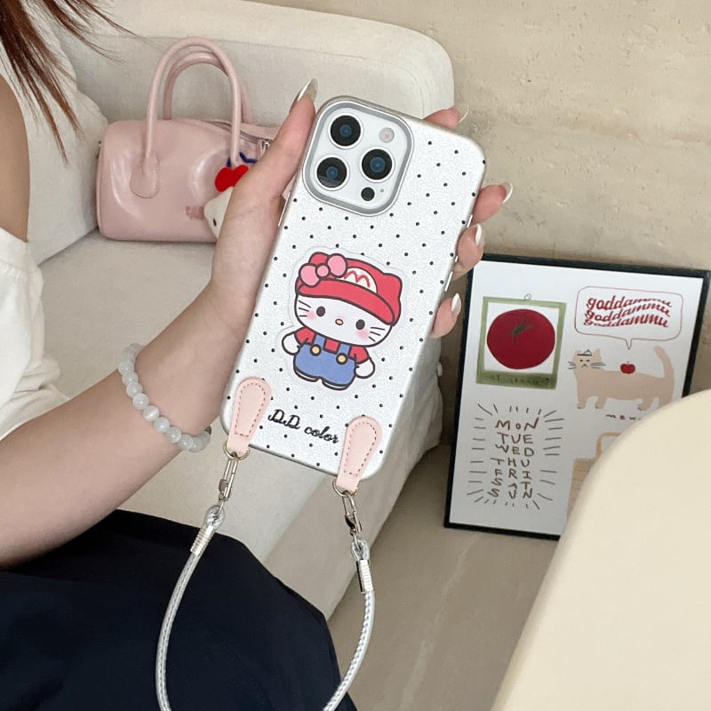 Kožna futrola s korejskim stilom INS, slatki crtani dizajn s točkicama, kompatibilno s iPhone 17 Pro Max, iPhone 16 i iPhone 12