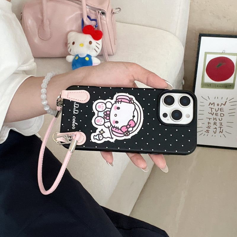 Kožna futrola s korejskim stilom INS, slatki crtani dizajn s točkicama, kompatibilno s iPhone 17 Pro Max, iPhone 16 i iPhone 12