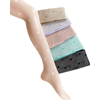 Japanskog stila ultra-tanke pantyhose s reljefnom čipkom i žakardnim cvjetno-vinskim motivom, boja sladoleda, Anti-Snag