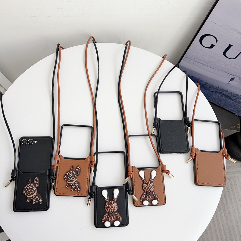 Carcasă TPU crossbody pentru Samsung Z Flip 7/6/5/4, cu motiv Bulldog Francez şi iepure – protecţie antișoc