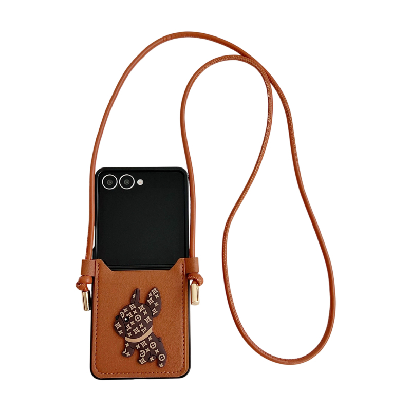 Carcasă TPU crossbody pentru Samsung Z Flip 7/6/5/4, cu motiv Bulldog Francez şi iepure – protecţie antișoc