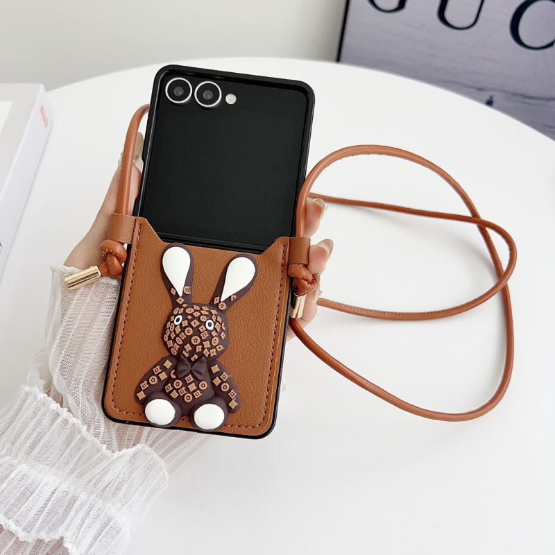 Carcasă TPU crossbody pentru Samsung Z Flip 7/6/5/4, cu motiv Bulldog Francez şi iepure – protecţie antișoc
