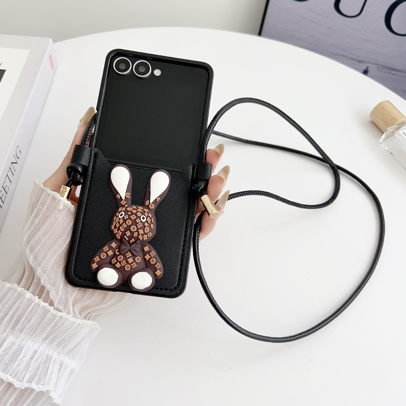 Carcasă TPU crossbody pentru Samsung Z Flip 7/6/5/4, cu motiv Bulldog Francez şi iepure – protecţie antișoc