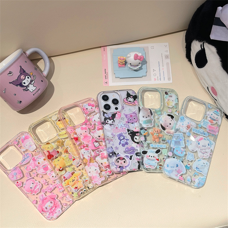 Tinoya TPU maska za iPhone 11/12/13/14 Pro/Max sa Sanrio Cartoon Glitter — Cjeloviti ekran, Zaštita od pada