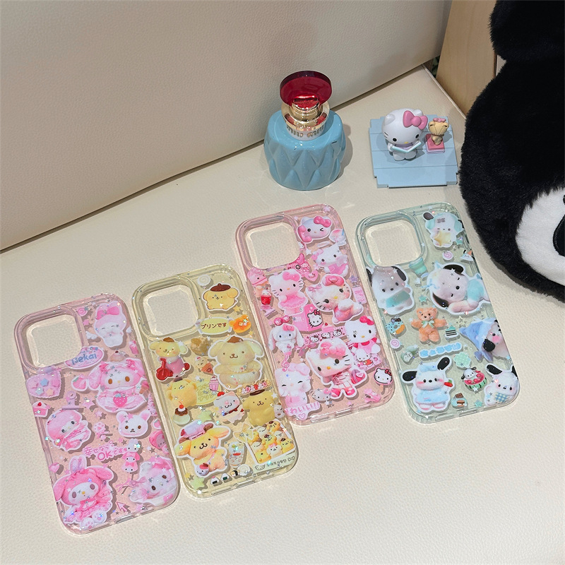 Tinoya TPU maska za iPhone 11/12/13/14 Pro/Max sa Sanrio Cartoon Glitter — Cjeloviti ekran, Zaštita od pada