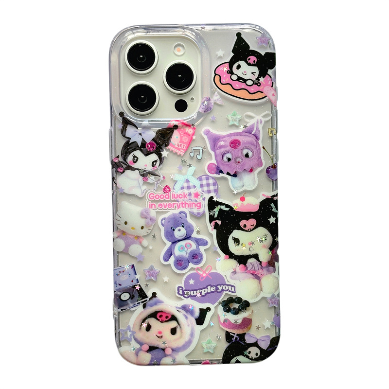 Tinoya TPU maska za iPhone 11/12/13/14 Pro/Max sa Sanrio Cartoon Glitter — Cjeloviti ekran, Zaštita od pada