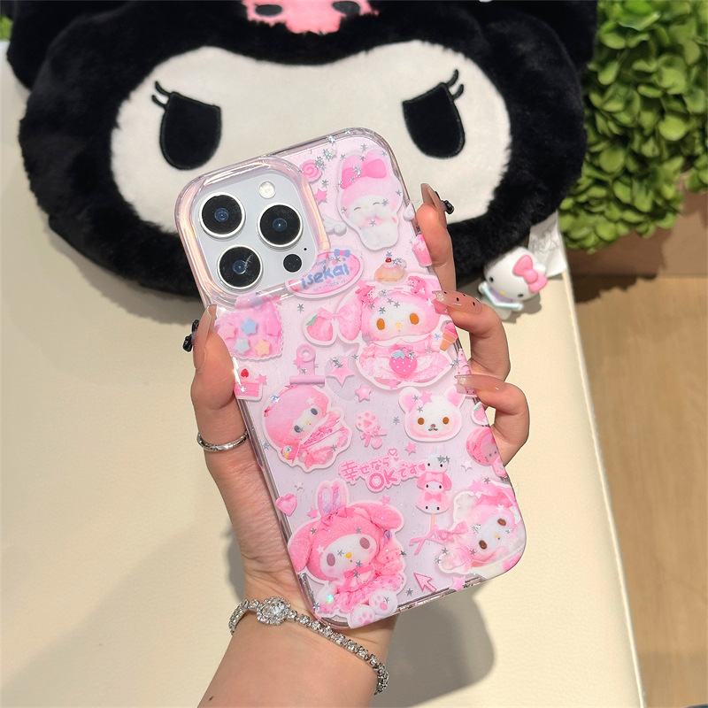 Tinoya TPU maska za iPhone 11/12/13/14 Pro/Max sa Sanrio Cartoon Glitter — Cjeloviti ekran, Zaštita od pada