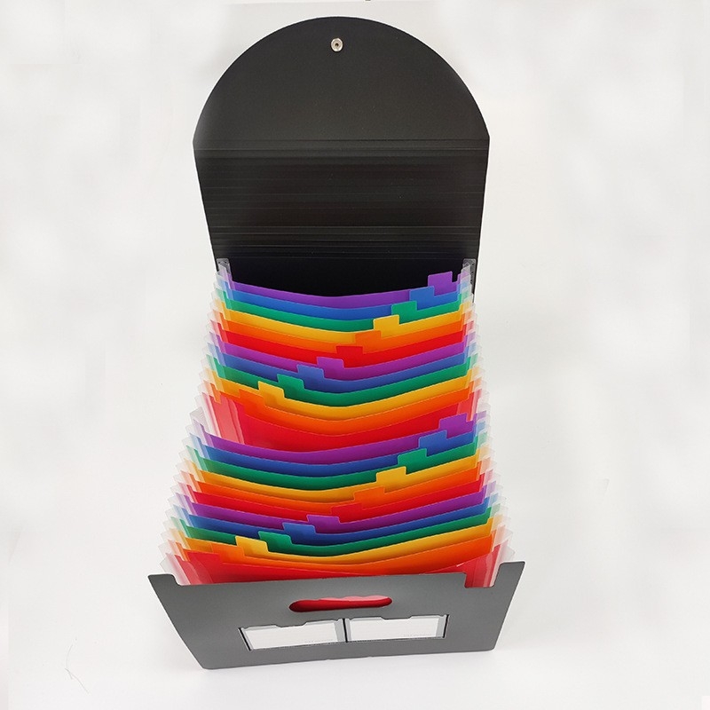 Fișier acordeon cu buzunare 13/25, căptușeală interioară color, exterior negru, dimensiuni 33x25 cm