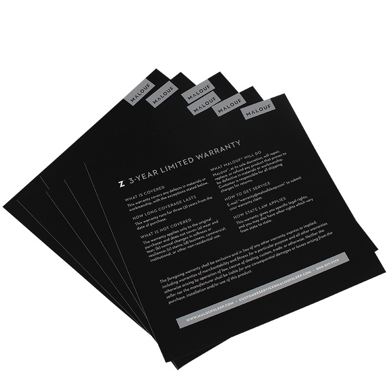 Imprimare și procesare a cardurilor de garanție, post-vânzare și a certificatelor pe hârtie kraft; forme personalizabile: rotund, pătrat, dreptunghiular, oval, asimetric; imprimare offset în patru culori + culori spot, serigrafie, imprimare plană, ștampila