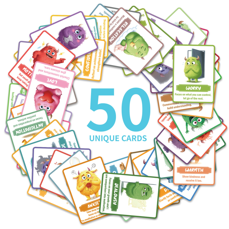 50 carduri text colorate cu monștri mici, în engleză – lot