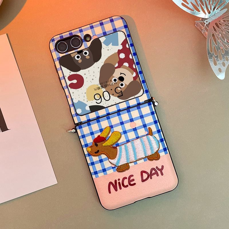 Torbica za Samsung Galaxy Z Flip6/Z Flip5, plava, crossbody, dizajn jazavčar i Winnie the Pooh, zaštita od pada, umjetna koža