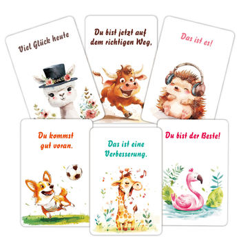 32 de carduri de încurajare în limba germană pentru copii — ilustrații drăguțe în acuarelă, afirmații inspiraționale, învățarea emoțiilor animalelor și carduri de mindfulness