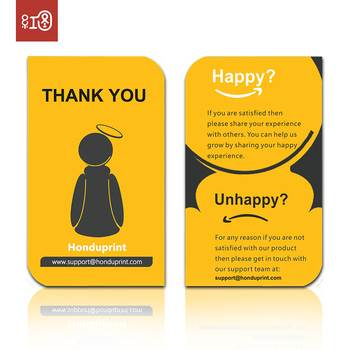 Card de mulțumire în engleză pentru serviciul post-vânzare, cu formă decupată și design simplu de imprimare, pentru recenzii pozitive
