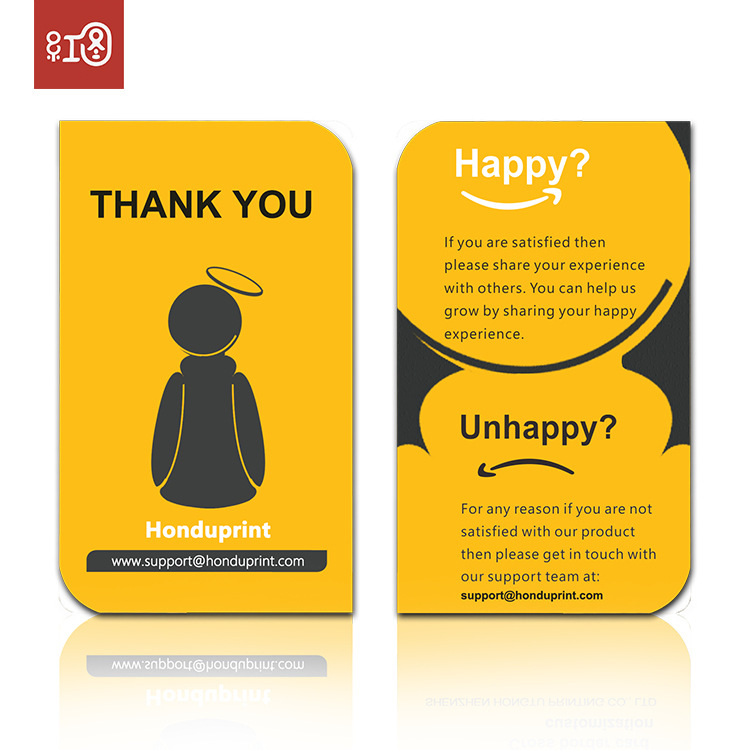 Card de mulțumire în engleză pentru serviciul post-vânzare, cu formă decupată și design simplu de imprimare, pentru recenzii pozitive