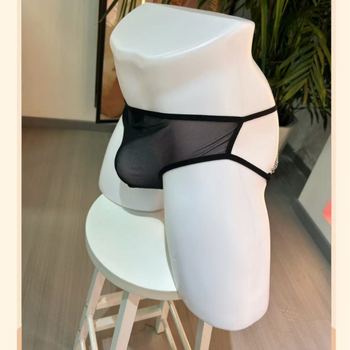 Sexy muški thong s lancem, prozračno, nizak struk, tanke naramenice, mrežasti prozirni erotski donji dio
