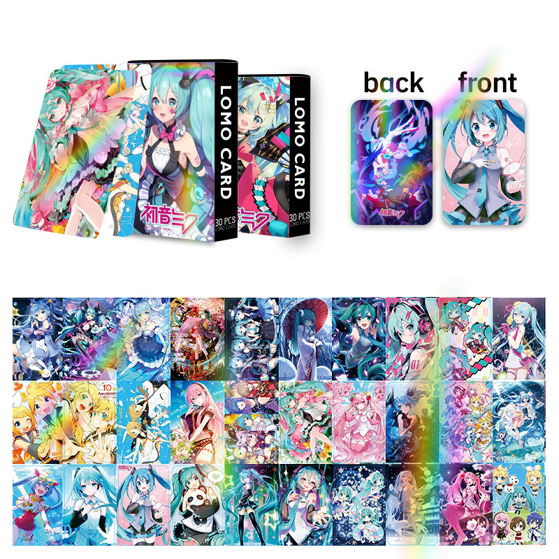 Carduri Hatsune Miku, dublu-față, 30 de carduri mici, stil LOMO, ambalate într-o cutie – carduri de felicitare pentru anime