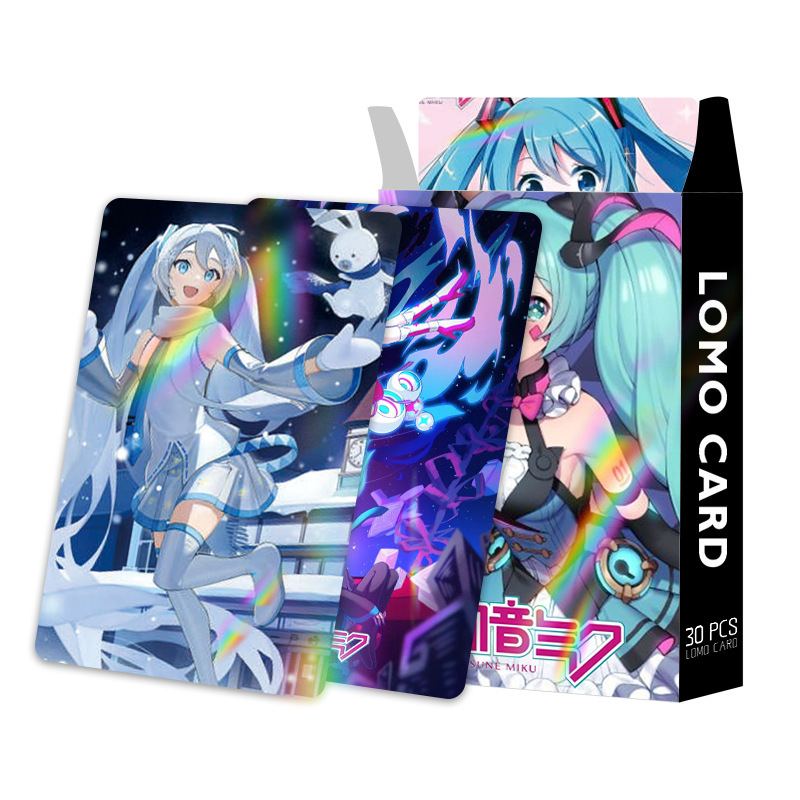 Carduri Hatsune Miku, dublu-față, 30 de carduri mici, stil LOMO, ambalate într-o cutie – carduri de felicitare pentru anime