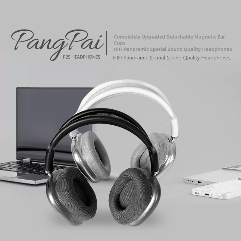 Pangpai P29 Bežične Bluetooth slušalice s magnetskim ušnicama, mrežasti traka za glavu, okretni gumbi, TF kartica podrška, 10–12 sati baterije, IPX3