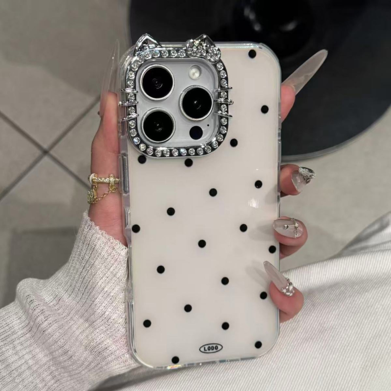 Kryt za iPhone u Ins stilu s uzorkom točkica i lećom u obliku mačjeg oka, 2-u-1, mat završna obrada
