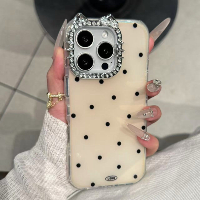 Kryt za iPhone u Ins stilu s uzorkom točkica i lećom u obliku mačjeg oka, 2-u-1, mat završna obrada