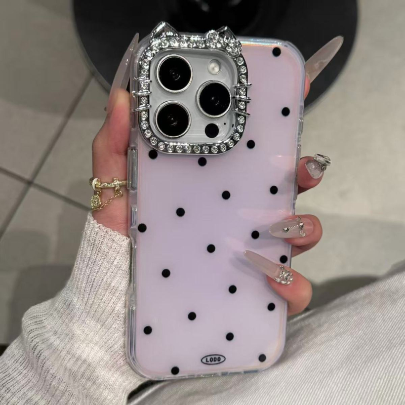 Kryt za iPhone u Ins stilu s uzorkom točkica i lećom u obliku mačjeg oka, 2-u-1, mat završna obrada