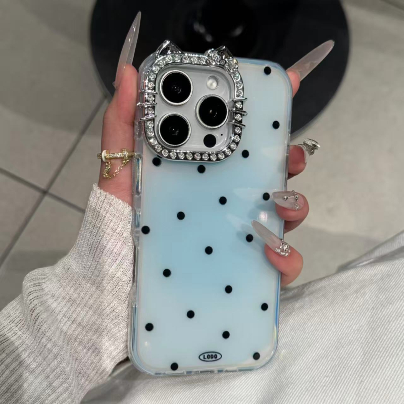 Kryt za iPhone u Ins stilu s uzorkom točkica i lećom u obliku mačjeg oka, 2-u-1, mat završna obrada