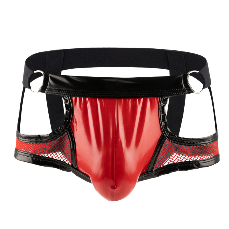 Muški g-String od lakirane kože s otvorenim krojem, mreža u boji, nizak struk