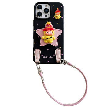 Husă pentru iPhone 17 Pro Max cu textură de piele, model cu buline și stele, protecție anti-cadere