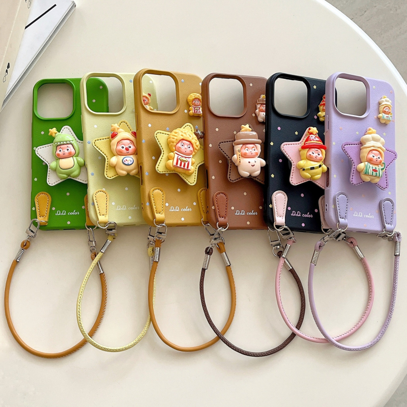 Husă pentru iPhone 17 Pro Max cu textură de piele, model cu buline și stele, protecție anti-cadere