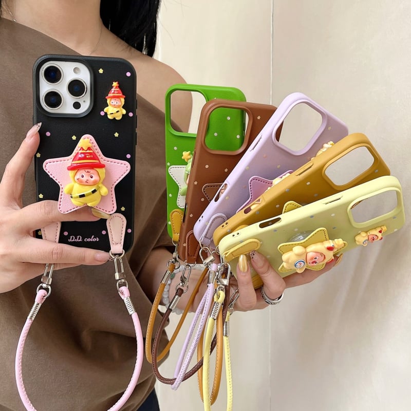 Husă pentru iPhone 17 Pro Max cu textură de piele, model cu buline și stele, protecție anti-cadere