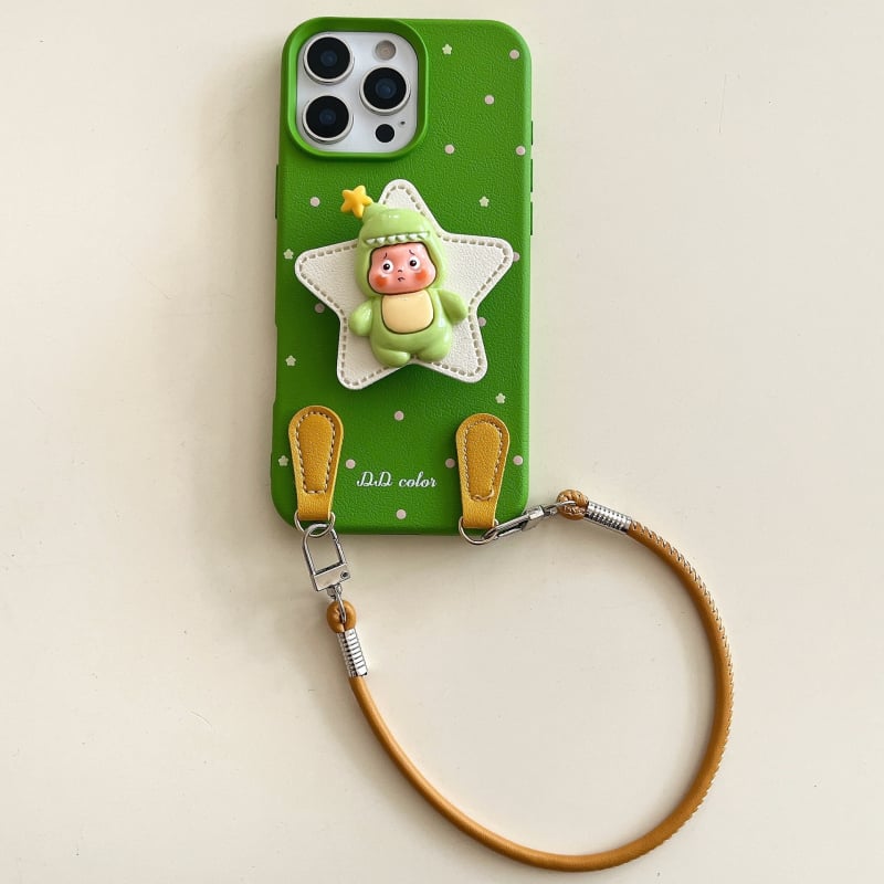 Husă pentru iPhone 17 Pro Max cu textură de piele, model cu buline și stele, protecție anti-cadere