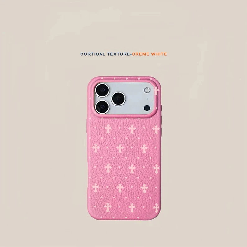 Husă iPhone în stil Ins, design simplu cu buline și cruce – textură de piele, finisaj vopsit, material flexibil din cauciuc, pentru iPhone 11–14 (incluzând Pro)