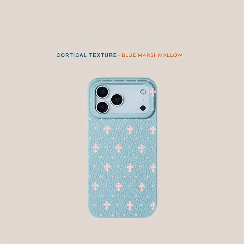 Husă iPhone în stil Ins, design simplu cu buline și cruce – textură de piele, finisaj vopsit, material flexibil din cauciuc, pentru iPhone 11–14 (incluzând Pro)