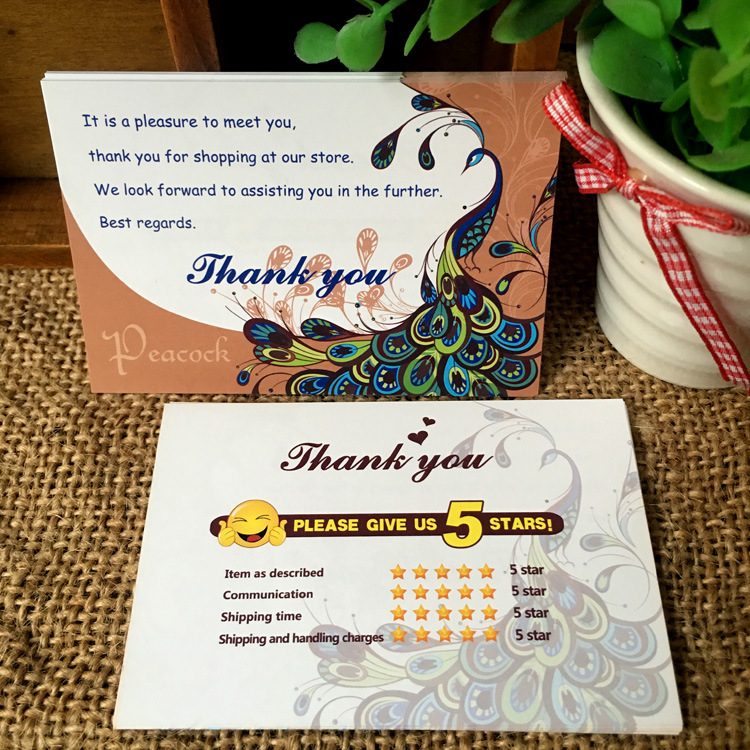 Card de felicitare personalizabil cu motiv de păun, logo și cod QR