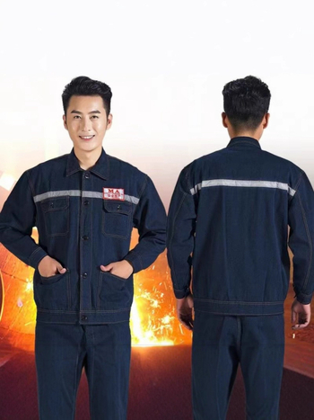 Ανδρικό σετ εργασίας: denim μπουφάν και παντελόνια για συγκόλληση με ανακλαστικές λωρίδες, αντιανεμικά, ανθεκτικά στη φθορά, προστατευτικά μακριά μανίκια
