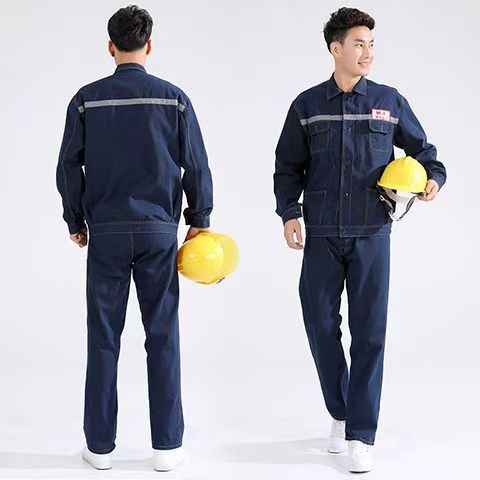 Ανδρικό σετ εργασίας: denim μπουφάν και παντελόνια για συγκόλληση με ανακλαστικές λωρίδες, αντιανεμικά, ανθεκτικά στη φθορά, προστατευτικά μακριά μανίκια