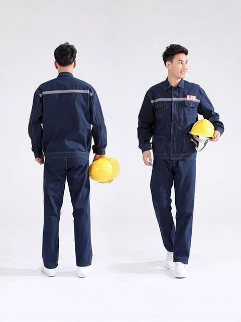 Ανδρικό σετ εργασίας: denim μπουφάν και παντελόνια για συγκόλληση με ανακλαστικές λωρίδες, αντιανεμικά, ανθεκτικά στη φθορά, προστατευτικά μακριά μανίκια