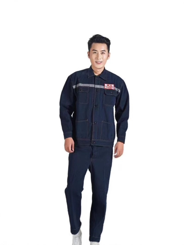Ανδρικό σετ εργασίας: denim μπουφάν και παντελόνια για συγκόλληση με ανακλαστικές λωρίδες, αντιανεμικά, ανθεκτικά στη φθορά, προστατευτικά μακριά μανίκια