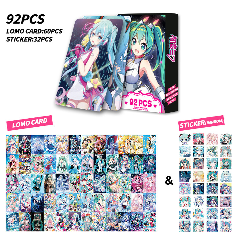 Set de 92 foto-cărți de înaltă definiție cu Hatsune Miku, carduri LOMO bidirecționale, anime colecționabile, autocolante și semne de carte