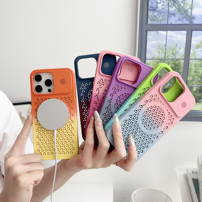 Kućište za iPhone 16 Pro Max s hlađenjem i aromaterapijom, magnetsko pričvršćivanje, gradientni dizajn s otvorima u obliku saća, otporno na pad.