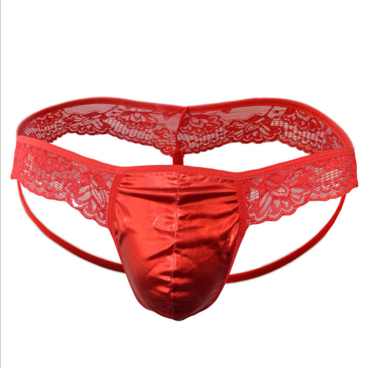 Muške seksi kožne čipkaste tange s otvorom između nogu