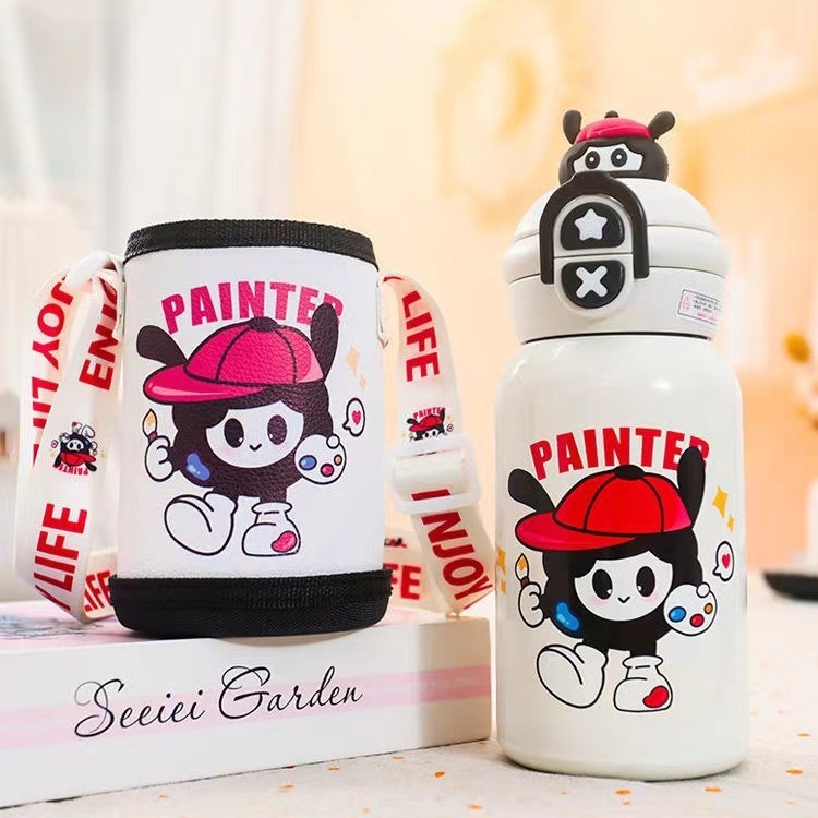 Cană izolață pentru copii, cu pai, din oțel inoxidabil 316, portabil, design desene animate