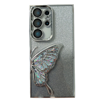 Carcasă electroplată pentru Samsung S24 Ultra și S25 Ultra – fluture cu efect nisip curgător, glitter în gradient, senzație premium