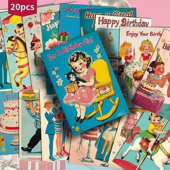 20 de felicitări poștale de ziua de naștere – Ediție în engleză, felicitări, postere decorative pentru perete și autocolante decorative