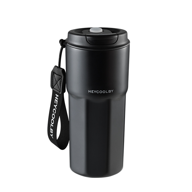 Cană de cafea din oțel inoxidabil 316, interior fără suduri, izolație vid, cu șnur pentru purtare, pai, 500 ml, logo personalizat