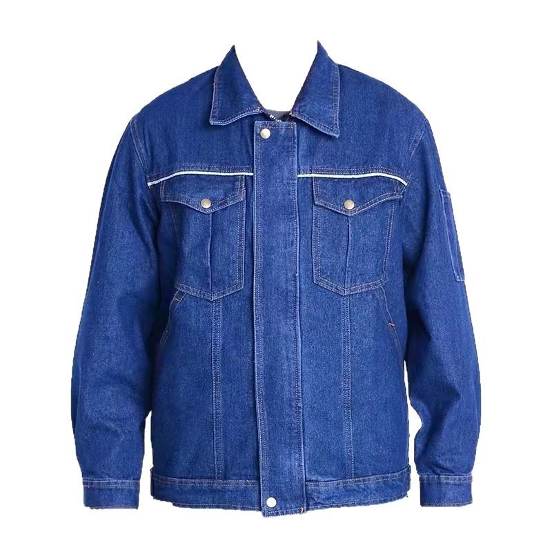 Tavasz–ősz denim munkaruha védőfunkcióval, gyári műhelyhez