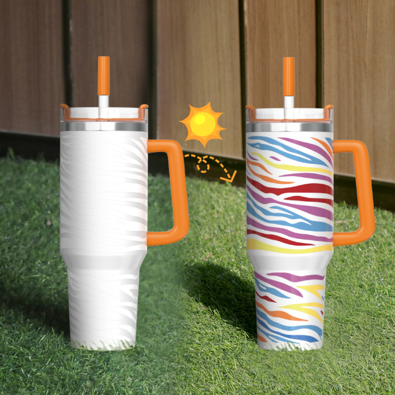 Pahar 40oz care își schimbă culoarea sub UV – din oțel inox 304, izolat pentru mașină și exterior