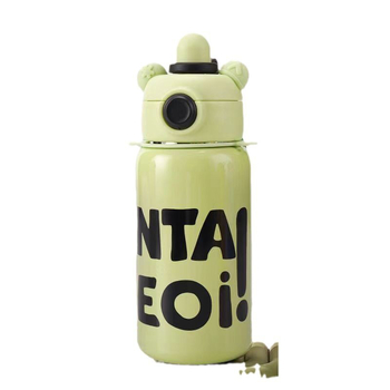 Cană termică din oțel inox cu ursuleț desen animat, cu șnur pentru purtare, pentru studenți, acasă și în aer liber