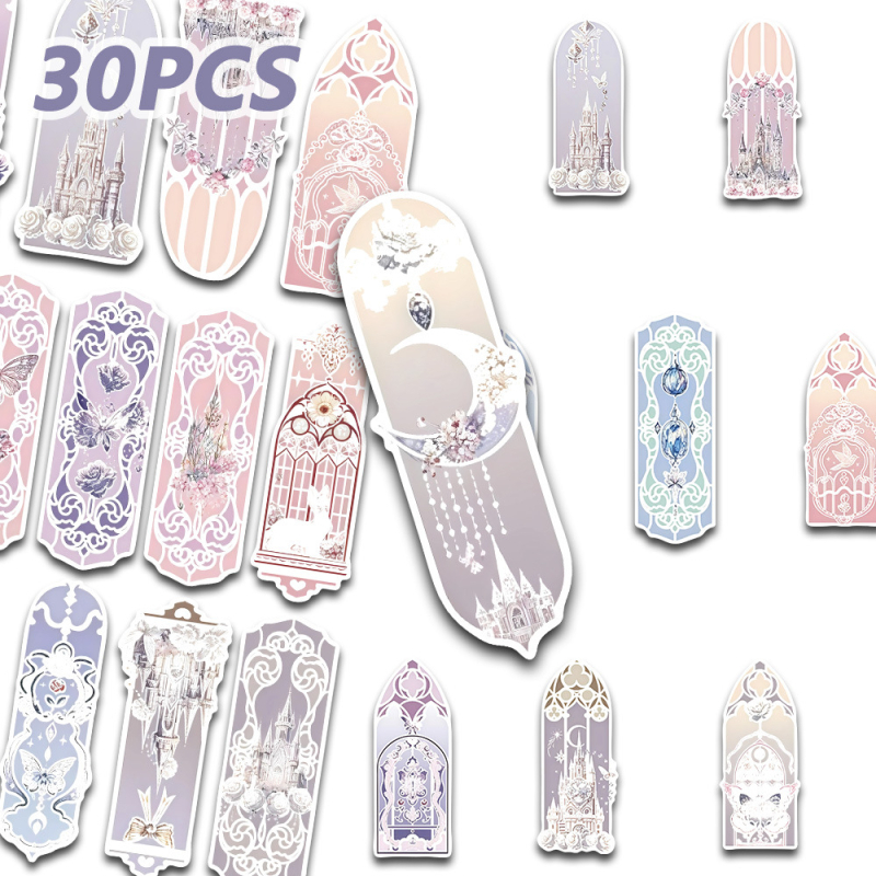 30 semne de carte cu castele, în stil Instagram, design fresh și feminin pentru elevi, decorațiuni pentru lectură, clips DIY pentru carte